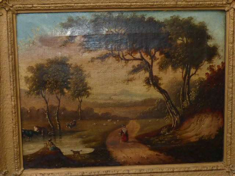 European School (19th Century), Figure on a Track, unsigned, oil on canvas, framed, 32cm by 41.5cm