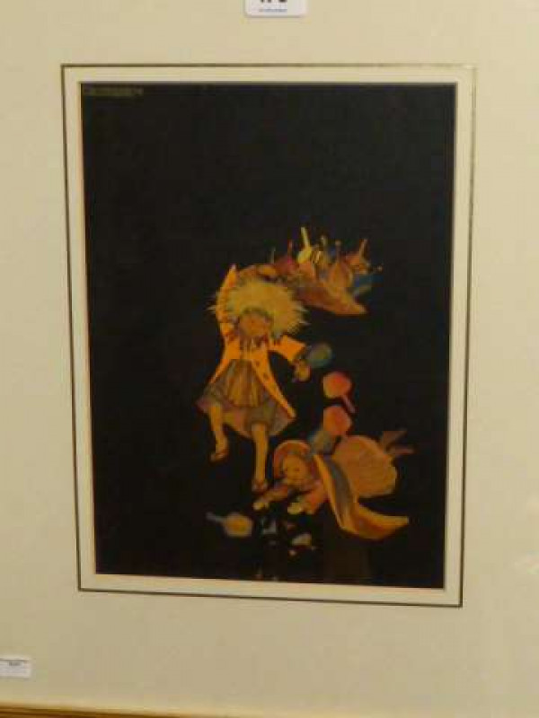 Katie Blackmore (1913-1950), Chinese children with bottles, signed upper left and bottom right, watercolour, framed. 28cm by 20cm