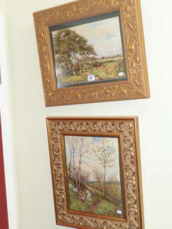C*** Ashmore, Gamekeeper and Flower Pickers, each signed lower left, two watercolours, framed