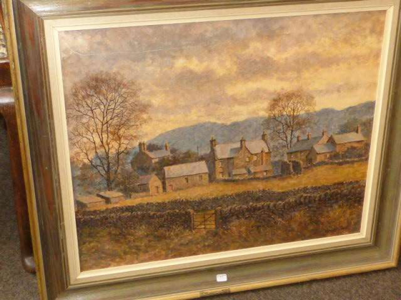 G*** H*** Vincent Plant, Evening - Tansley, Derbyshire, signed lower right, United Society of Artists exhibition label verso, acrylic on canvas board,  framed. 44.5cm by 54cm
