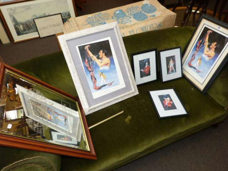 Five Freddie Mercury and Queen commemorative pictures and mirror (6)