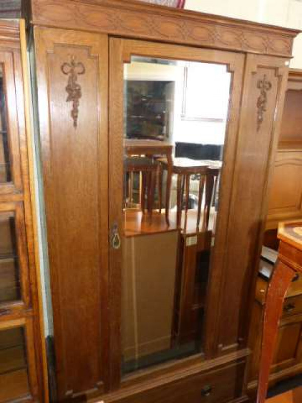 1920's oak mirror door wardrobe