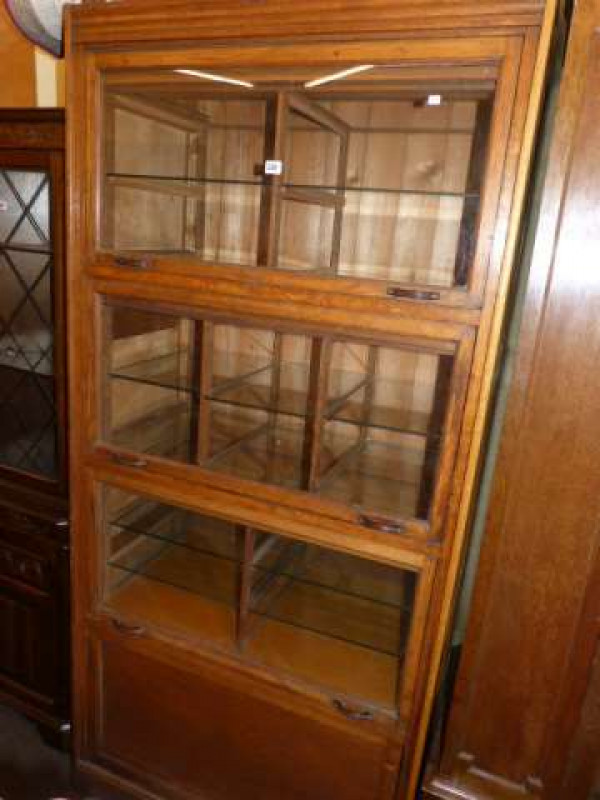 Vintage oak glazed door haberdashery cabinet