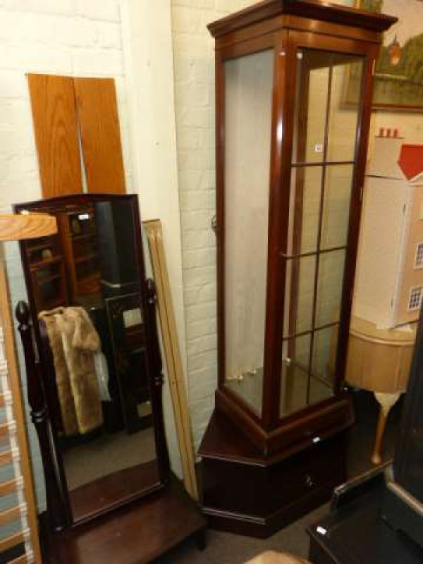 Stag entertainment unit, Stag cheval mirror and slim glazed panel door display cabinet (3)