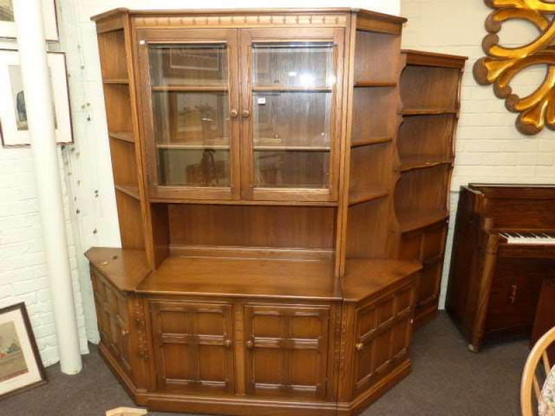 Ercol display unit with corner ends and Ercol open corner cabinet