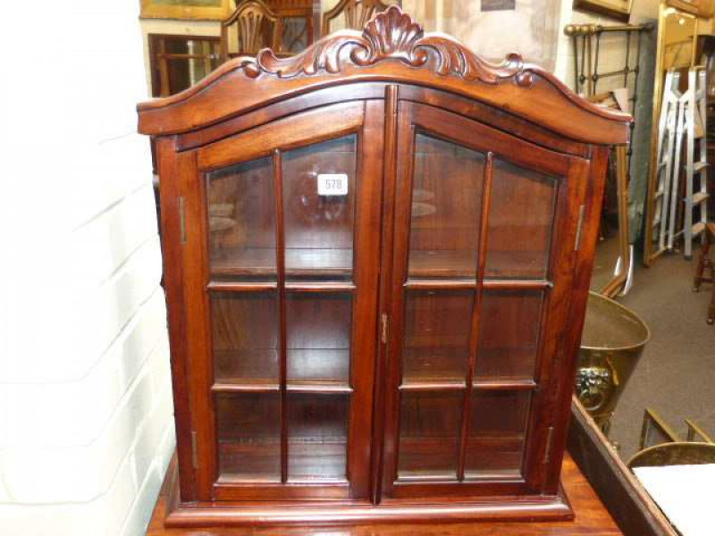 Mahogany arched top glazed door wall cabinet