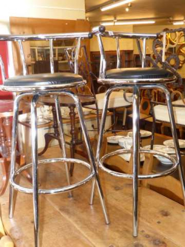 Pair chrome bar stools