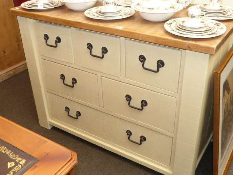 Pine and painted six drawer chest