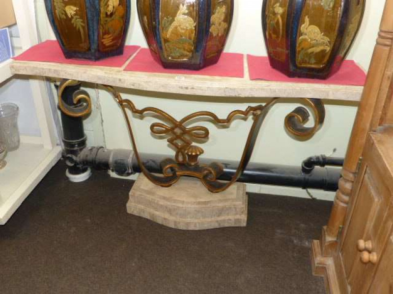 Marble effect and wrought metal console table