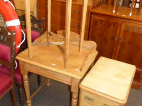 Pine three drawer pedestal and two small pine tables (3)