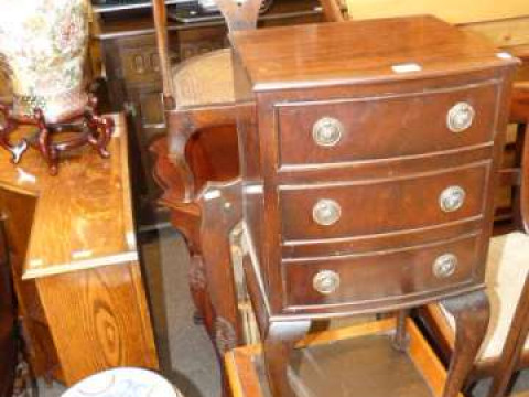 Mahogany three drawer pedestal chest, Victorian box stool, nursing chair,...