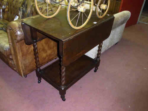 Oak Barley Twist Drop Leaf Trolley