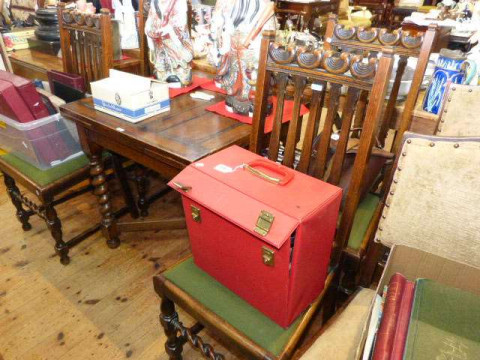1920's oak mirror backed sideboard, oak barley twist draw leaf dining...