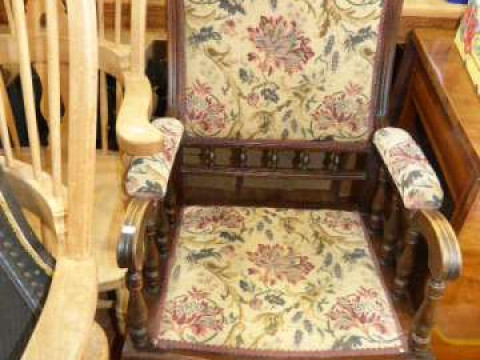 American rocker with floral fabric panel back