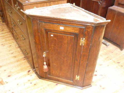 Georgian oak fielded panel door corner wall cupboard