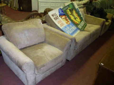 Three Piece Bed Settee Lounge Suite in Fawn Fabric