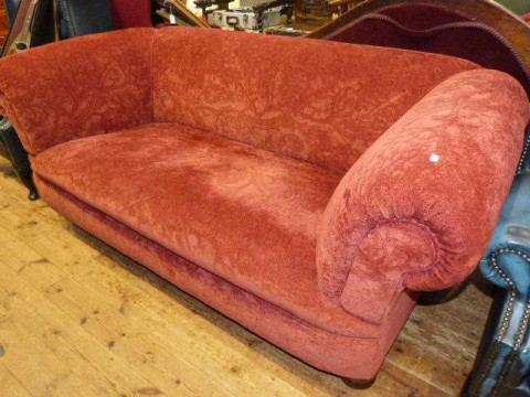 Tetrad Chesterfield style sofa in scarlet foliate pattern fabric