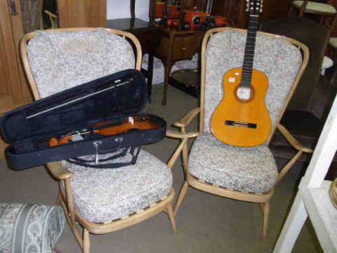 Pair Ercol Beech Fireside Chairs