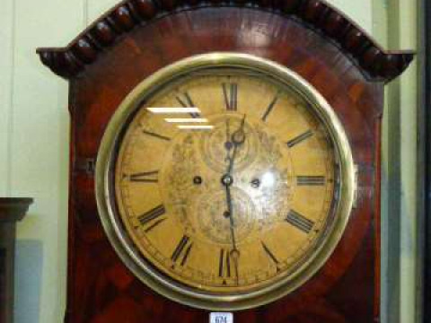 Antique Scottish mahogany eight day longcase clock having circular painted...