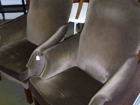Pair Parker Knoll Fireside Chairs in Brown Draylon
