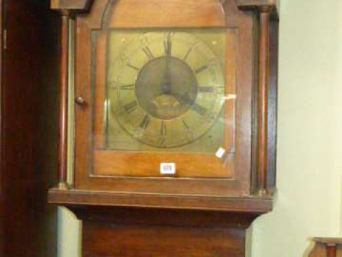 Antique oak 30 hour longcase clock having square brass dial signed Ogden,...