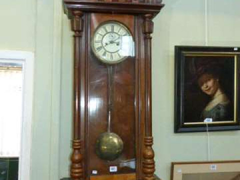 Victorian walnut cased double weight wall clock