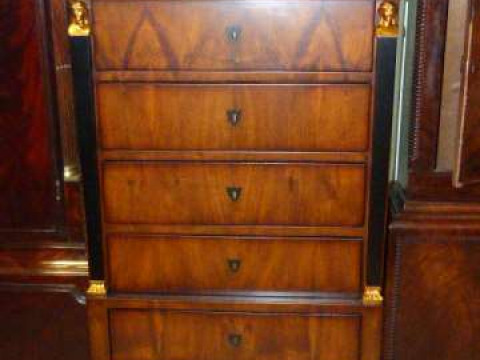 19th Century Biedermeier style walnut seven drawer tallboy on square tapering...