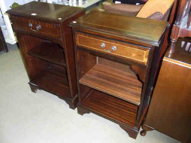Pair Mahogany Single Drawer Open Side Cabinets