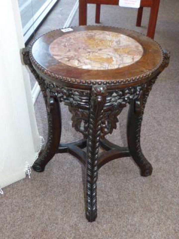 Early 20th Century Chinese hardwood and marble inset jardiniere stand