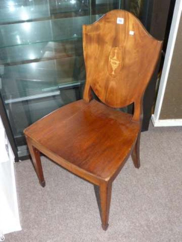 Georgian mahogany inlaid shield back hall chair