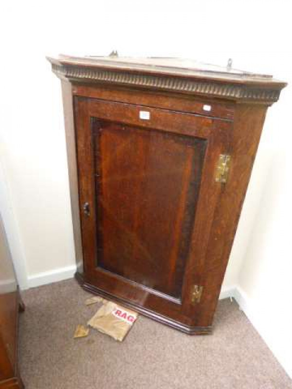 Georgian oak and mahogany corner wall cupboard