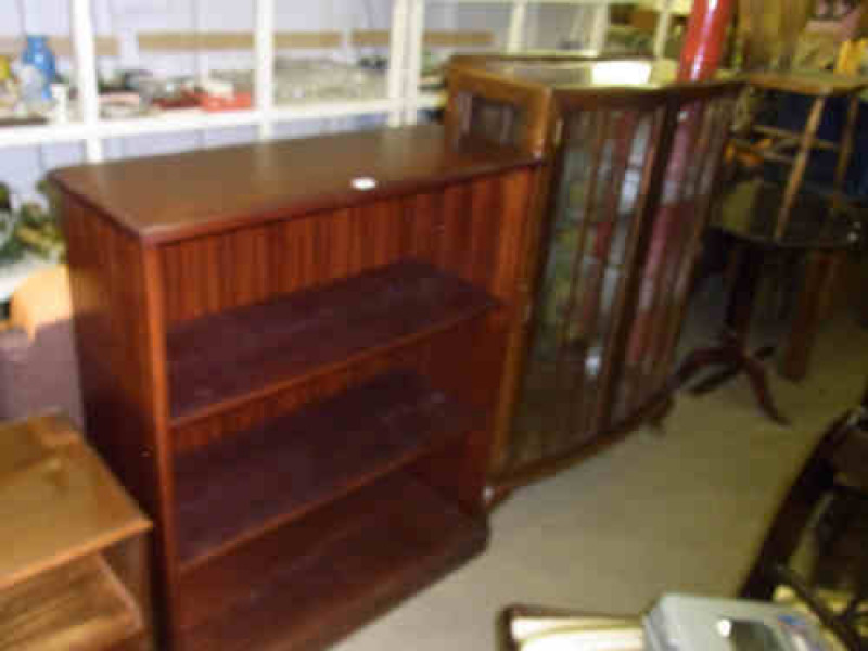 Stag Mahogany Open Bookcase and Walnut Two Door China Cabinet (2)