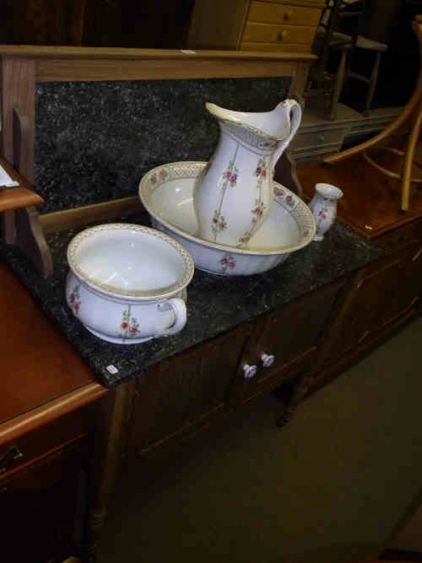 Victorian Marble Topped Two Door Washstand and Losol Six-piece Toilet Set