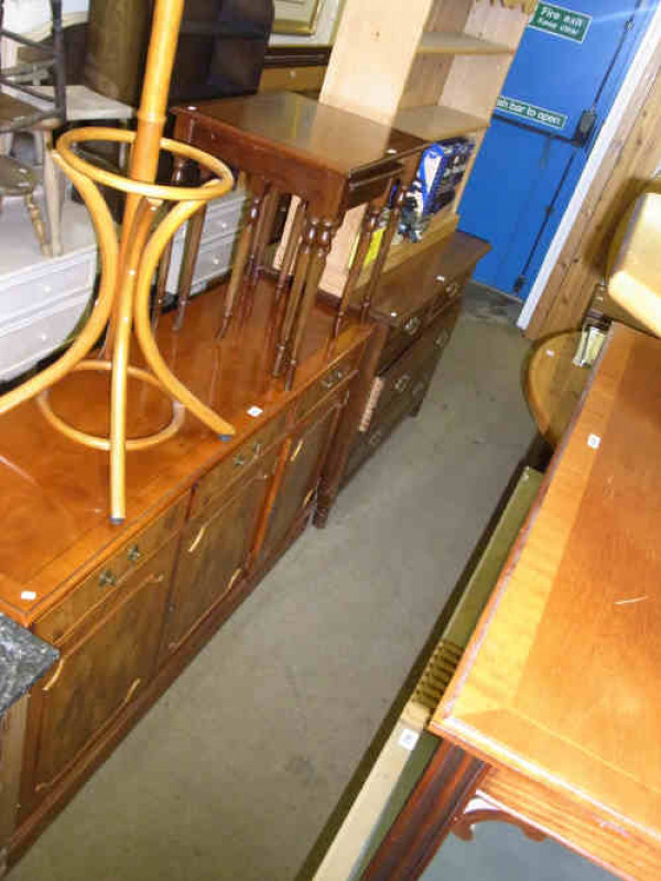Yew Three Door Sideboard, Bentwood Style Hat Tree, Nest of Three Mahogany Tables and Rectangular Mahogany Coffee Table (4)