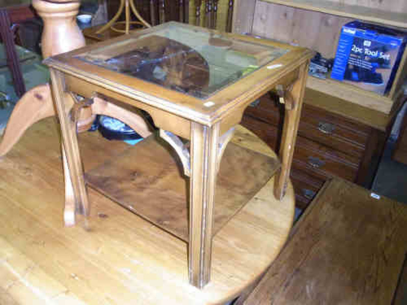 Late Victorian Walnut Four Drawer Chest, Circular Pine Kitchen Table, Glass Topped Coffee Table and Plaster Ceiling Rose (4)