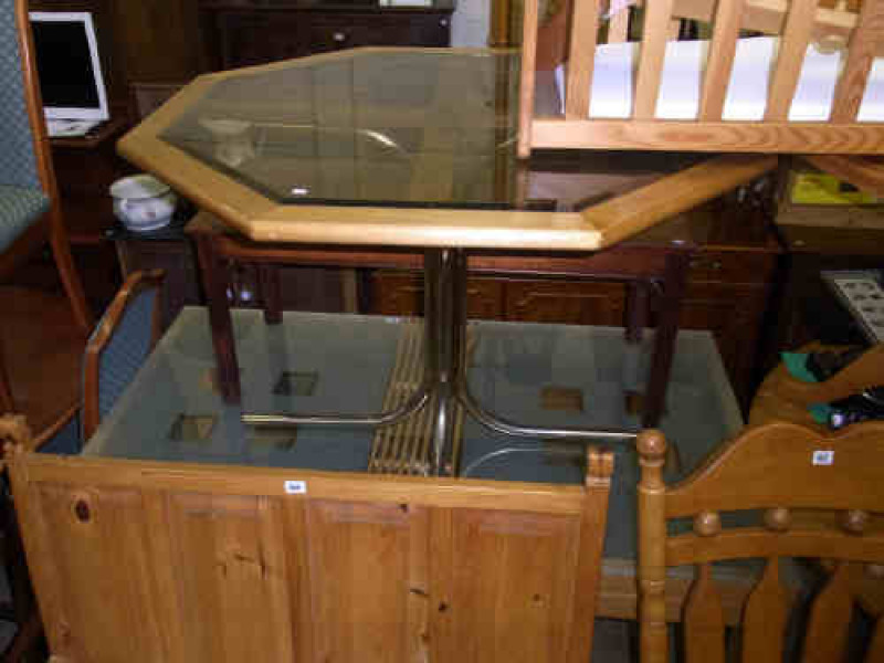 Frosted Glass Topped Rectangular Dining Table and Octagonal Glass Topped Breakfast Table (2)