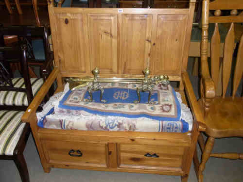 Pine Two Drawer Hall Bench