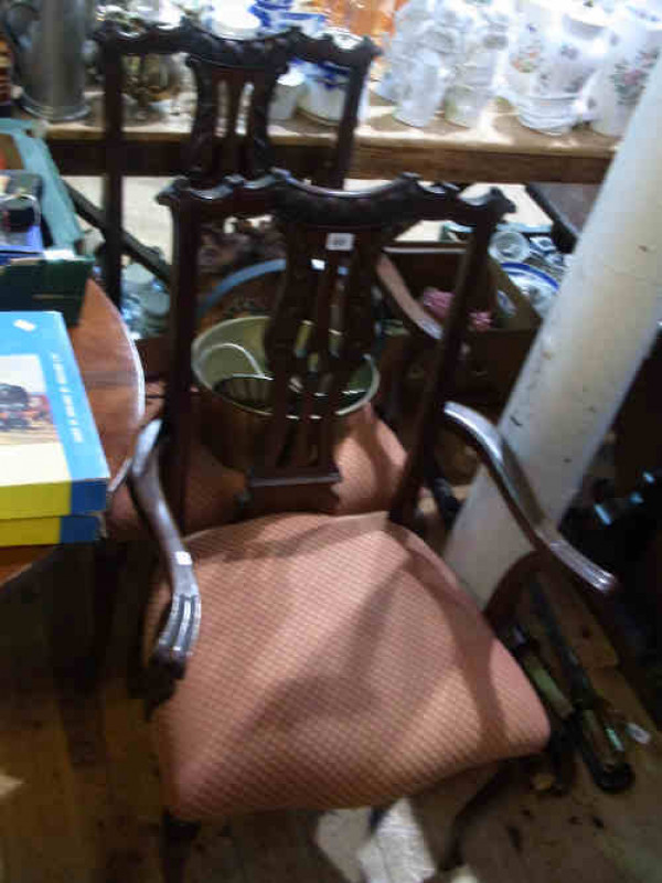 Pair Late Victorian Mahogany Cabriole leg Elbow Chairs