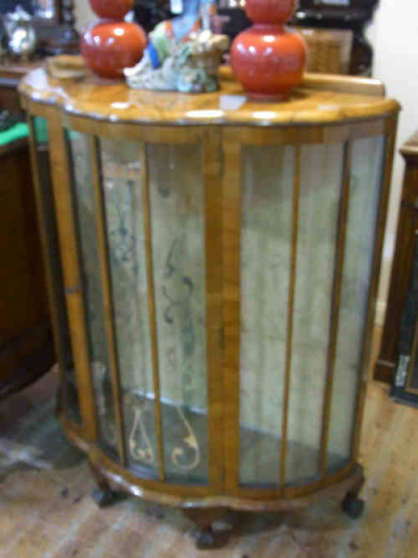 Walnut Shaped Front China Cabinet on ball and claw feet