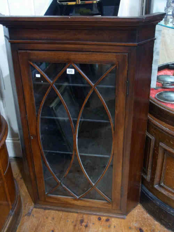 XIXth Century Mahogany Glazed Panel Door Corner Wall Cupboard