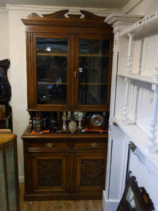 Late Victorian Oak Glazed Door Cabinet Bookcase