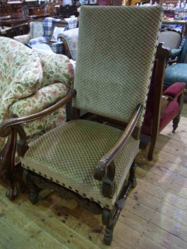 XIXth Century Continental Carved High Back Elbow Chair