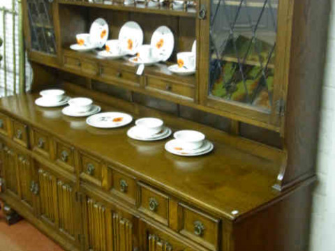 Oak Glazed Door and Shelf Back Linen Fold Panel Dresser