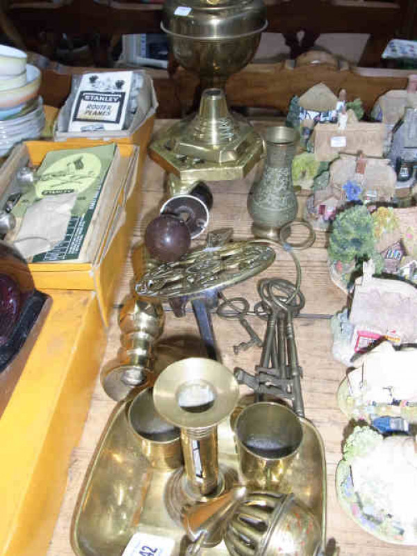 Collection of Brass Ware including Two Trivets, Oil Lamp, Chamber Candlestick etc