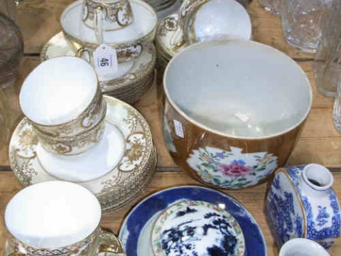 XVIIIth Century Chinese Blue and White Tea Caddy, Noritake Gilt Decorated...