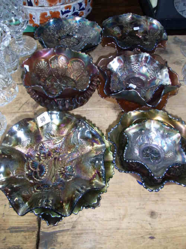 Collection of Fourteen Carnival Glass Dishes