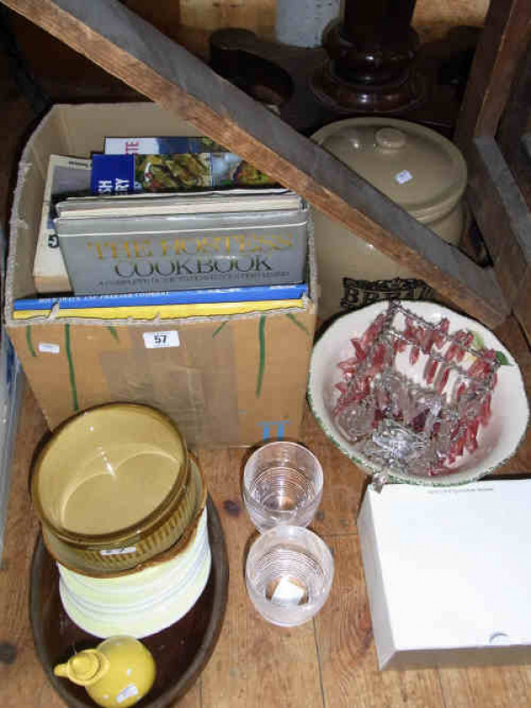 Box of Cookery Books, Bread Bin, Glasses etc