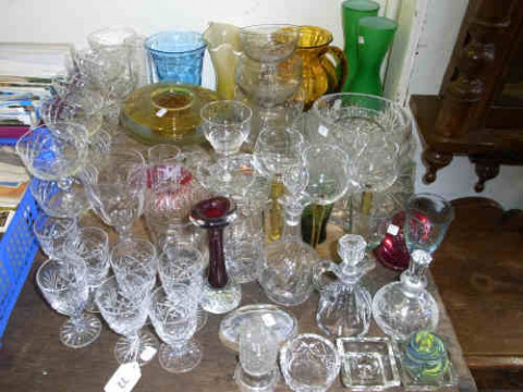 Collection of Coloured and Clear Glassware including Bowls, Vases, Paperweights...