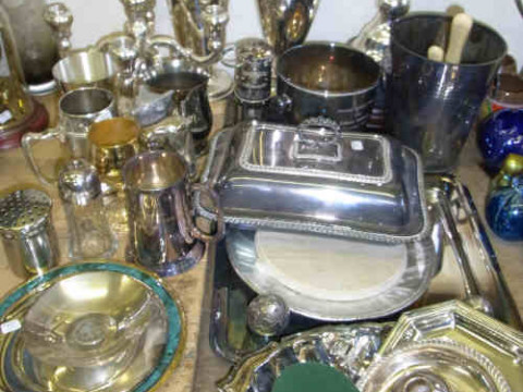 Collection of Silver Plated Ware including Trophies, Ice Buckets, Candelabra...