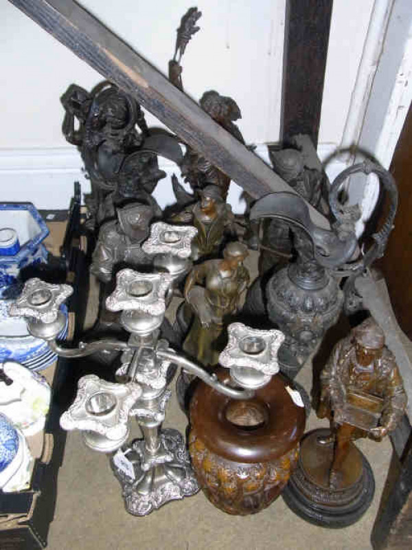 Pair of Spelter Ewer's, Various Spelter Figures, Vase etc
